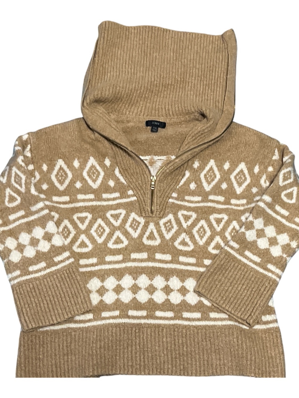 J Crew Sweater Relaxed Half Zip in Geometric Knit